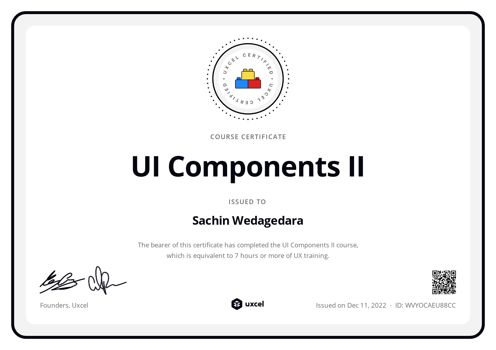 Sachin Wedagedara's certificate